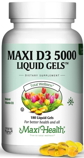 [BRSWKYYKCQCRGDTY] Maxi Health Vitamin D3 5000 IU Softgels - 125 mcg D3 Vitamin 5000 IU - Vitamin D 5000 IU for Healthy Bones & Teeth - Dietary Vitamins Supplements for Immune Support - (180 Count)