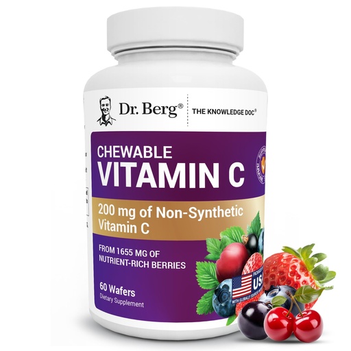[BRSWYZ3QB4NGACYZ] Dr. Berg Chewable Vitamin C Complex - Made with Organic, Non-GMO Berries - 60 Delicious Wafers