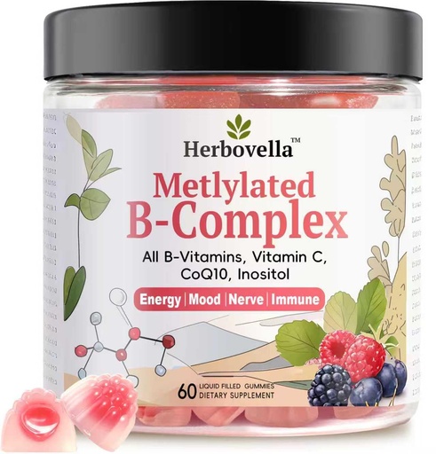 [BRSRECT3OJ7RG2Y4] Methylated Vitamin B Complex Gummies for Women & Men, Vitamin B Gummies with All B Vitamins, Vitamin C, Inositol & CoQ10 for Energy, Brain & Immune, Sugar Free- Mixed Berry Flavor, 60 Count