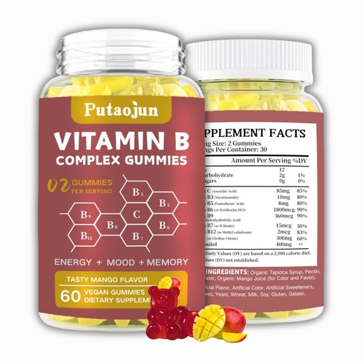 [BRSREGA3AEMWYYIV] Vitamin B Complex Gummies with Vitamin C, Choline & Zinc - Support Energy, Metabolism & Immune Support - Tasty Mango Flavor - Vegan, Gluten-Free, 60 Count