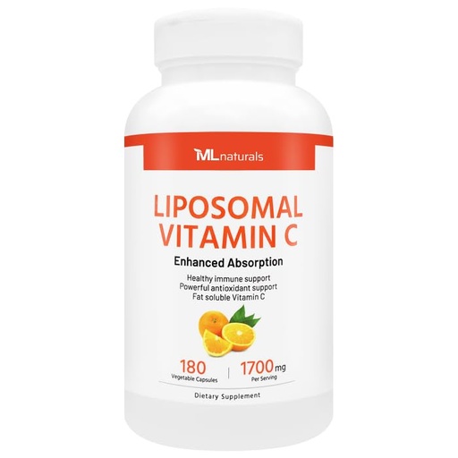 [BRSREBT6OIDQAHYZ] ML Naturals Liposomal Vitamin C - 1,700 mg per Serving, 180 Vegetable Capsules - High Potency Antioxidant Support - Gluten-Free