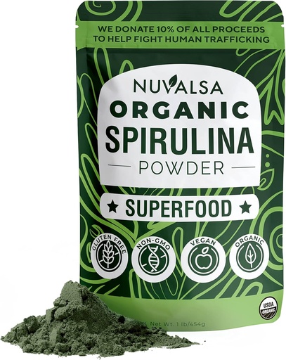 [BRSRMZI5CJ6GMF3U] Nuvalsa Organic Spirulina Powder 1lb – 100% Pure Superfood dodatek iz Blue Green Algae Non GSO za Smoothie & Protein Drink, Vegan & USDA Certified Organic - 100 Servings