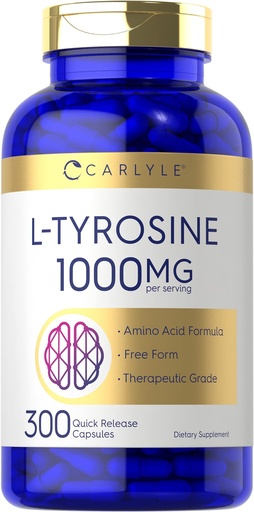 [BRSW2ZQNBAOQ2D3G] Carlyle L Tyrosine Capsules 1000mg | 300 Count | Therapeutic Grade | for Men and Women | Non-GMO & Gluten Free Supplement