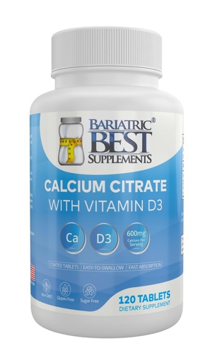 [BRSWGBQROEFQM3I7] Bariatric Calcium Citrate with Vitamin D3 | 600mg | Higher Dose Than Most Competitors | Post-Bariatric Surgery | Gastric Bypass & Sleeve | ASMBS Compliant | Made in USA | 120 Tablets