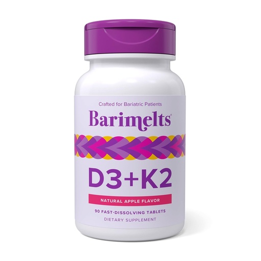 [BRSRE2YECICAO33Z] BariMelts Vitamin D3 K2-90 Fast-Dissolving Tablets (3-Month Supply) - Bariatric Vitamins for Women with Vitamin D3 5000 IU and K2 as MK-7, Natural Apple Flavor