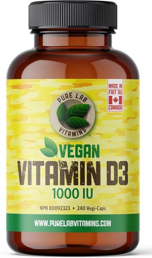 [BRSWYCQ3BMFQA3D6] Pure Lab Vitamins Vegan Vitamin D3 1000IU, 240 Vegi-Caps Made in Canada