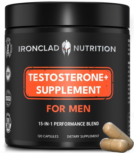 [BRSRECTRB4CWOALA] Advanced Testosterone Supplement for Men - 15-in-1 Natural Complex for Vitality, Energy & Strength with Tongkat Ali, Ashwagandha, Shilajit, Fadogia Agrestis - 120 Capsules