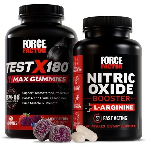 [BRSRGYL7OF7QKHIU] Force Factor Test X180 Max Gummies, Testosterone Booster Supplement for Men, Nitric Oxide Booster, Enhance Endurance, Improve Circulation, 120 Capsules