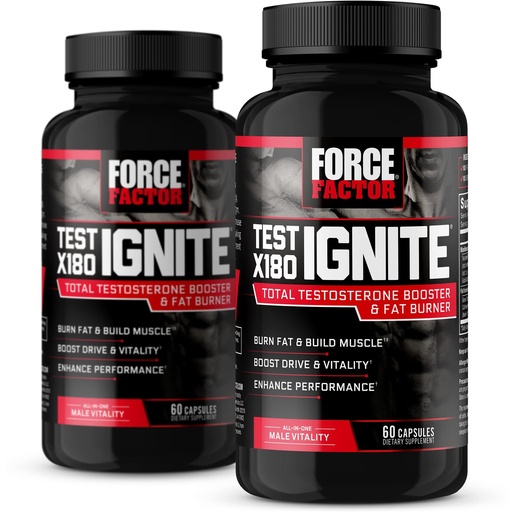 [BRSWYHY3CQIQ43YU] Force Factor Test X180 Ignite, Testosterone Booster & Fat Burner for Men, Testosterone Supplement to Burn Fat, Build Muscle, Increase Energy, and Boost Vitality and Performance, 60 Count (Pack of 2)