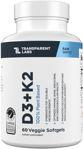 [BRSREFT5OJ7QIDT4] Transparent Labs Vitamin D3 K2 - Vitamin D & K2 Vitamin Supplement for Men & Women, Vegan-Friendly D3K2 5000 IU Supplements to Support Bone, Immune, and Overall Health - K2 D3 60 Capsules
