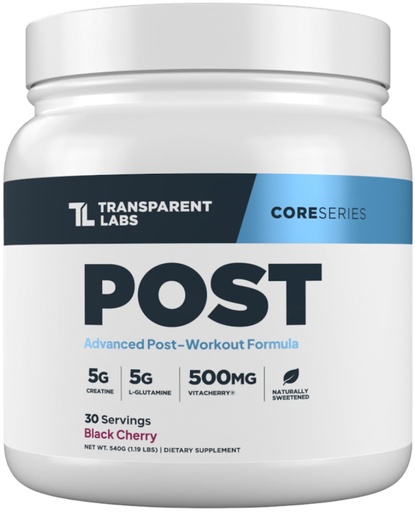 [BRSRA235C4IWGALG] Transparent Labs Post - Post-Workout Recovery Muscle Builder with L-Glutamine, Beta-Alanine and BetaPure Betaine Anhydrous for Muscle Recovery and Muscle Building - 30 Servings, Black Cherry