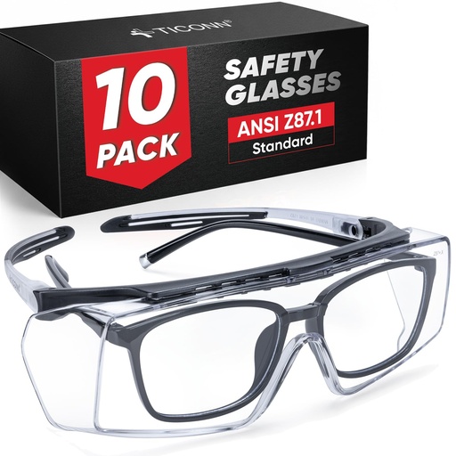 [BRSREHAKC4PWC2TV] TICONN Safety Glasses Over Eyeglasses for Men Women, Anti-Fog ANSI Z87.1 Eye Goggles with Adjustable Arms and UV Protection