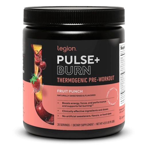 [BRSREBQ5OUCBMYI3] LEGION Pulse+ Burn Thermogenic Pre Workout Powder - High Stimulant Energy - L-Carnitine, Citrulline Malate, Beta Alanine, Capsimax - Nitric Oxide Booster - Fruit Punch, 20 Servings