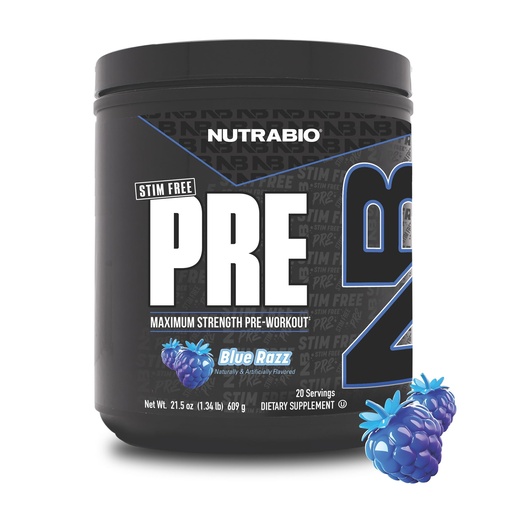 [BRSRABIQBMFGC3Q4] NutraBio STIM-Free PRE Workout for Men, NEW Non Stim Preworkout | Laser Focus, Extreme Pumps | Performance, Endurance | 10g Citrulline, Beta Alanine, Nitrates, Electrolytes - 20 Servings Blue Razz