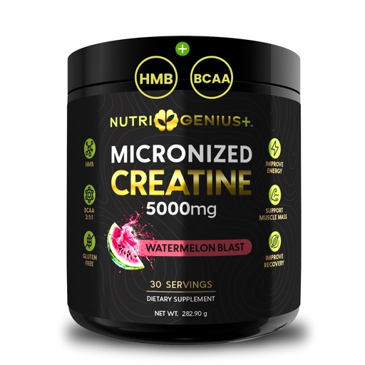 [BRSRE2QDBMCA4ADV] Creatine Monohydrate 5g with BCAAs –Support Muscles, Cellular Energy and Cognitive Function* – Watermelon Micronized Powder – 30 Servings Keto Friendly - Gluten-Free