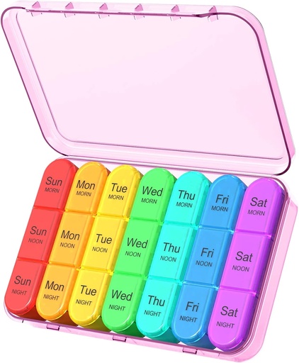 [BRSRMBQLAQHGGGQ3] Daviky Daily Pill Box Organizer - 7 Day Pill Box with 3 Compartments, Holds Vitamins and Medication