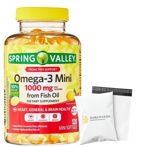 [BRSREZYDDMOQICDJ] Spring Valley Omega-3 Mini from Fish Oil 1000 mg, 120 Count, Dietary Supplement, Omega 3 Mini Softgels Set with Basket Goods Store