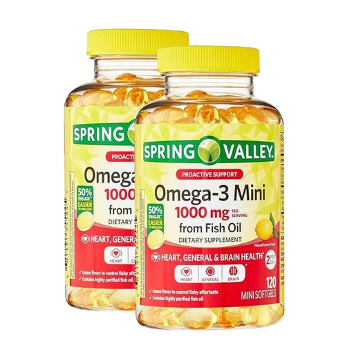 [BRSRO2QDBAFGEF3J] Omega 3 Mini 1000mg from Fish Oil – 120 Softgels, Lemon Flavor Fish Oil Omega 3 Supplements with EPA DHA, Fatty Acid Supplement, Easy to Swallow (Pack of 2)