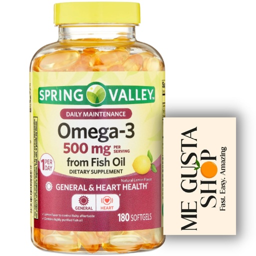 [BRSRO2YRBEPWOE3D] Spring Valley Omega 3 500mg 180 Softgels from Fish Oil Dietary Supplements + me Gusta Sticker