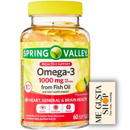 [BRSROYYZAENBMC3L] Omega-3 from Fish Oil Softgels Spring Valley, 1000 mg, 60 Count + me Gusta Sticker