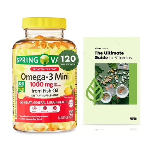 [BRSREEA5A4BB6GT2] Proactive Support Omega-3 Mini from Fish Oil Dietary Supplement, 1000 mg, 120 Count + Exclusive Vtmx Vitamin Guide (2 Items)