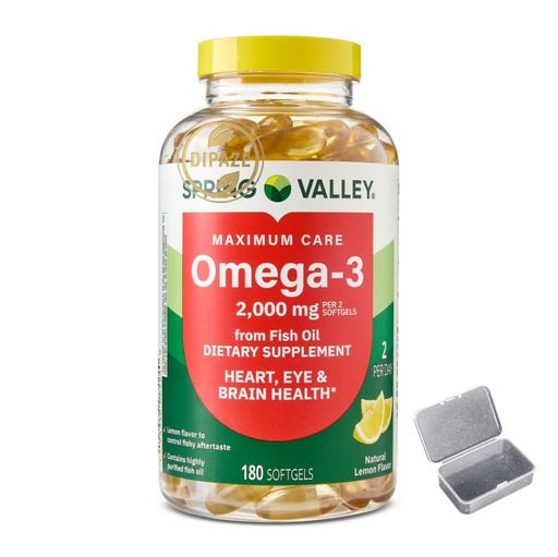 [BRSRGZL4CMIWMAL6] Spring Valley Omega-3 from Fish Oil 2000 mg, Maximum Care, Extra 180 Count