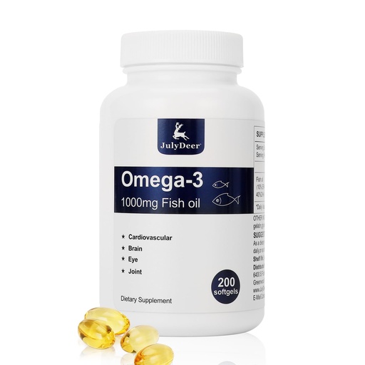 [BRSRECT3CQBRQALZ] Fish Oil Omega 3 Concentrate Supplement 1000 mg, Rich in EPA and DHA, Supports Heart, Joint, Brain, and Eye Health, Promotes Overall Well-Being, Strengthens The Immune System, Non-GMO | 200 softgels