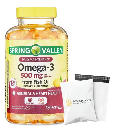 [BRSRE2YHPMHWEF37] Spring Valley Omega-3 500 mg, 180 Count, from Fish Oil, Omega 3 Dietary Supplements Bundle Set with Basket Goods Store