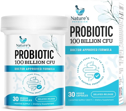 [BRSREYD6OANG2ETG] Nature's Physician Probiotics - 100 Billion CFU Per Capsule - 16 Strains + Prebiotics - Best Probiotic Supplement for Women & Men - Supports Immune, Digestive Health, Constipation & Gas - 30 Capsules