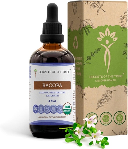 [BRSRMYI6OYNG2F35] Bacopa USDA Orgánica ← Extracto de alcohol-FREE, gotas herbales de alta potencia, Relajación, efecto cognitivo positivo tención Hecho de Bacopa orgánica 100% certificada (Bacopa Monnieri) Herb seco 4 oz