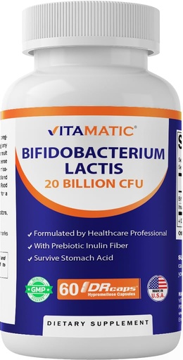 [BRSRACYNBN5WGAIY] Vitamatic Bifidobacterium lactis - 20 Billion per DR Capsule - 60 Count - Digestive Support - Made with Prebiotic Inulin Fiber