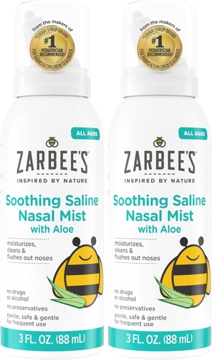 [BRSRAY35DIDRGFDG] Zarbee's Baby Nasal Saline Spray, Soothing Sterile Mist with Aloe, Newborns & Up, Cleansing Nose Relief, 3Fl Oz (Pack of 2)
