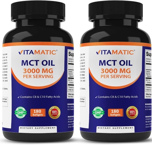 [BRSROHQOOZYGYFD3] Vitamatic 2 Packs MCT Oil Capsules 3000 mg per Serving - 180 Softgels - from Coconut Oil - Contains 55% caprylic Acid C8 and 40% capric Acid C10 (Total 360 Softgel)