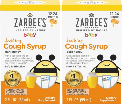 [BRSRAY3ROAAQOD3V] Zarbee's Baby Soothing Cough Syrup with Dark Honey; Natural Peach & Honey Flavor; 2 Fl Oz (Pack of 2)