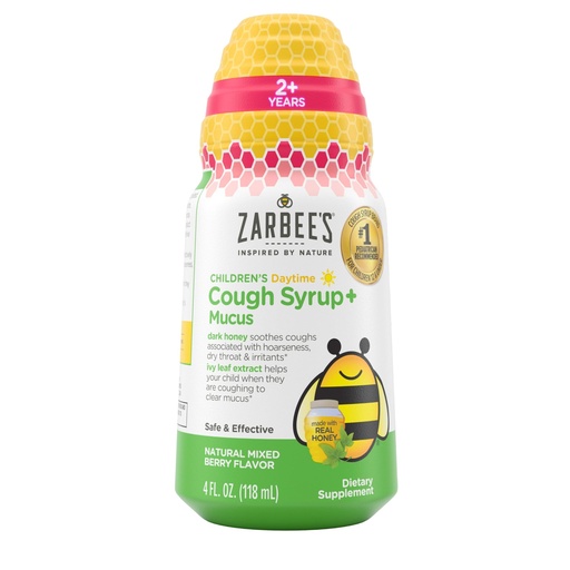 [BRSW2CDQDJ5R6CDJ] Zarbee's Children's Honey Cough Syrup + Mucus Daytime for Kids 2+ + Dark Honey, Ivy Leaf, Zinc & Elderberry, #1 Pediatrician Recommended, Drug & Alcohol-Free, Mixed Berry Flavor, 4 fl. oz