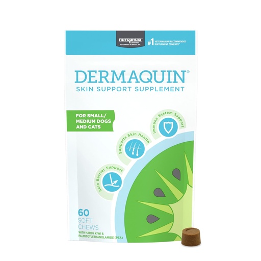 [BRSRMBAKORYGA3Q6] Nutramax Dermaquin Skin Support Supplement for Small to Medium Dogs and Cats, Supports Healthy Response to Allergens, with Hardy Kiwi, Omega-3s, and More, Tasty Soft Chews, 60 Count