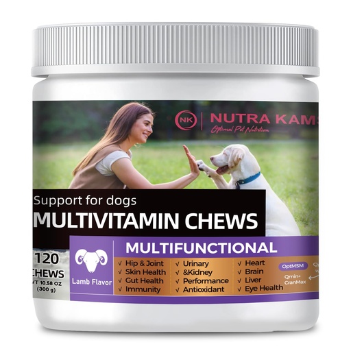 [BRSREA3YAEPRU2D3] Multivitamin Chews for Dogs, Supports Growth, Hip & Joint, Skin and Gut Health, Immunity, Urinary and Kidney, antioxidants, Heart, Brain, Liver, Eyes, Natural Ingredients, 120 Chews