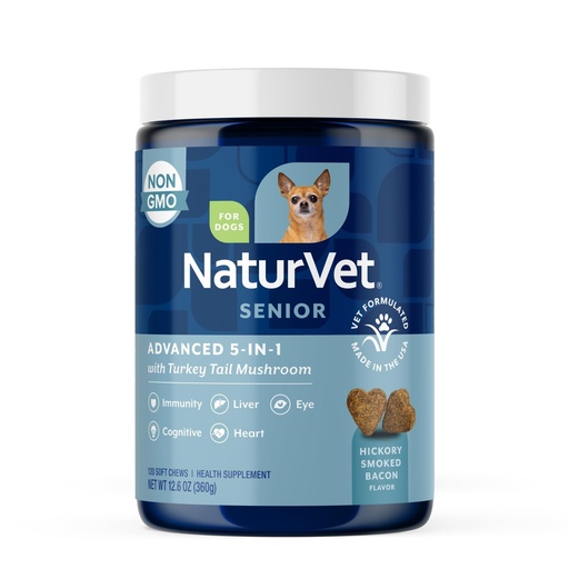 [BRSWYZQLCMFB623L] NaturVet Senior Advanced 5-in-1 Support Dog Supplement – Helps Support Immune System, Heart, Liver, Cognitive Function, Eye Health – Includes Ginkgo Biloba, Lutein – 120 Ct.
