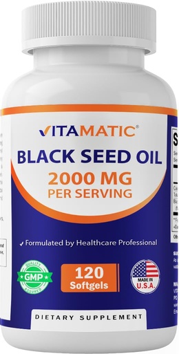 [BRSRAYY7OUAROADO] Vitamatic Black Seed Oil, 120 Softgels (1,000 mg per Softgel)