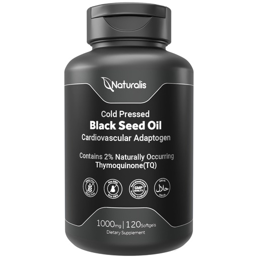 [BRSREHYDBF7B4DQ6] Naturalis Cold Pressed Black Seed Oil 1000mg | 2% Naturally Occurring Thymoquinone (TQ) for Hair, Skin, Nails & Cardiovascular Support | Non-GMO, Gluten & Soy Free | 120 Softgels