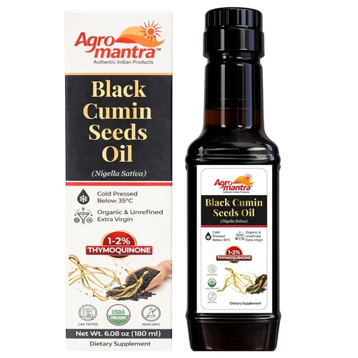 [BRSRGZQHBYDWAHIZ] USDA Organic Black Seed Oil Liquid 1-2% Thymoquinone, Cold-Pressed Below 35°C, Black Cumin Seed Oil 6.08 fl oz | Lab Tested | Unrefined Extra Virgin Nigella Sativa | Non-GMO, Vegan