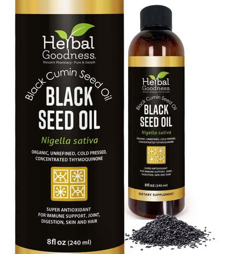 [BRSRAFQQOQIB6DYZ] Black Seed Oil - Organic Cold Pressed Nigella Sativa, Black Cumin Seed Oil with Thymoquinone, Blackseed Liquid for Health, Hair Growth & Skincare 8 fl. oz | Herbal Goodness