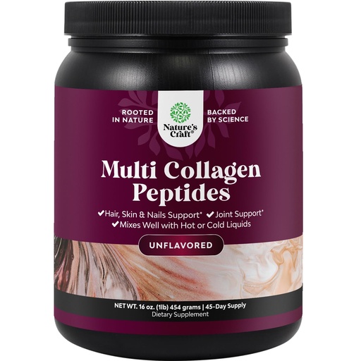 [BRSWY2YCCQHAECI2] Natures Craft Multi Collagen Protein Powder for Women and Men - Keto Hydrolyzed Collagen Peptides 45 Servings Hair Skin and Nails Vitamins - Unflavored Bovine Type 1 3 for Bone Joint Support - 454g
