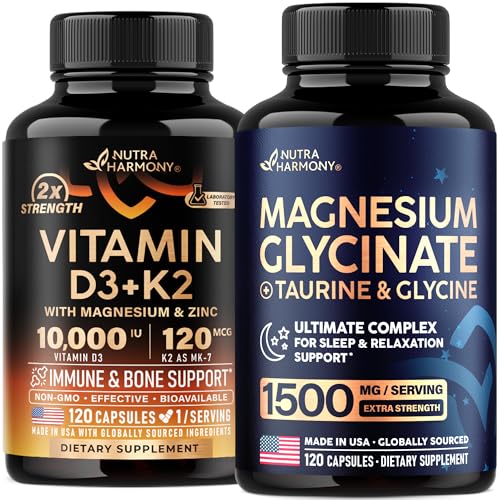 [BRSRGZYLOAAR63Q4] NUTRAHARMONY Vitamin D3 K2 & Magnesium Glycinate with Glycine Capsules