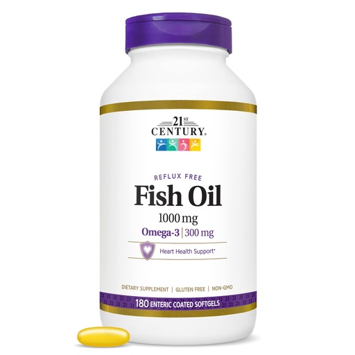 [BRSWIY37BQDRYG3E] 21st Century Fish Oil 1000 Mg Enteric Coated Softgels, 180Count