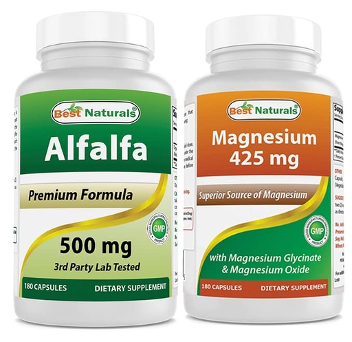 [BRSRMBIZBYIRUC3Z] Best Naturals Alfalfa Green Super Food 500 mg & Magnesium Glycinate 425 mg