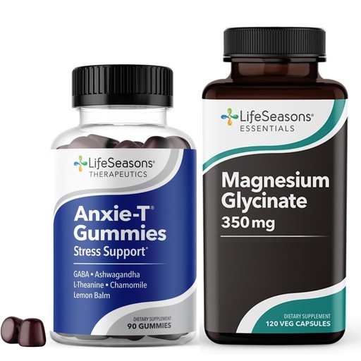 [BRSREHYCDJ4AK3LP] LifeSeasons Anxie-T Stress Relief Gummies & Magnesium Glycinate 350mg Capsules – Supplements to Support Stress Relief, Sleep, Mood, Heart Health, Muscles & Metabolism – 90 Gummies & 120 Capsules
