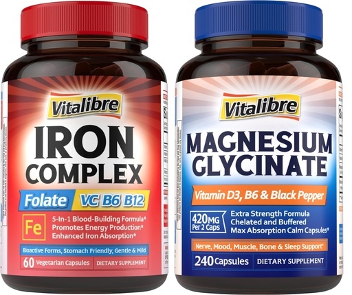 [BRSREGQ6A4PRE2TD] Vitalibre Iron Complex 60 Tablets and Magnesium Glycinate 240 Capsules