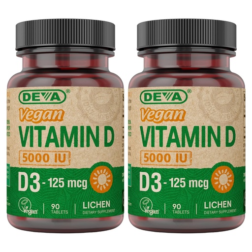 [BRSROA3RCR7RYAD3] DEVA Vitamin D3 5000 IU, Sunshine Supplement, 125 mcg of Vegan D3, 90-Count Bottle (Pack of 2)