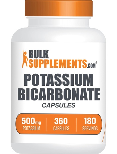 [BRSRMHYYDEDQK336] BulkSupplements.com Potassium Bicarbonate Capsules - Potassium Bicarbonate Supplement, 500mg of Potassium - Essential & Gluten Free, 2 Capsules per Serving, 360 Capsules (Pack of 1)